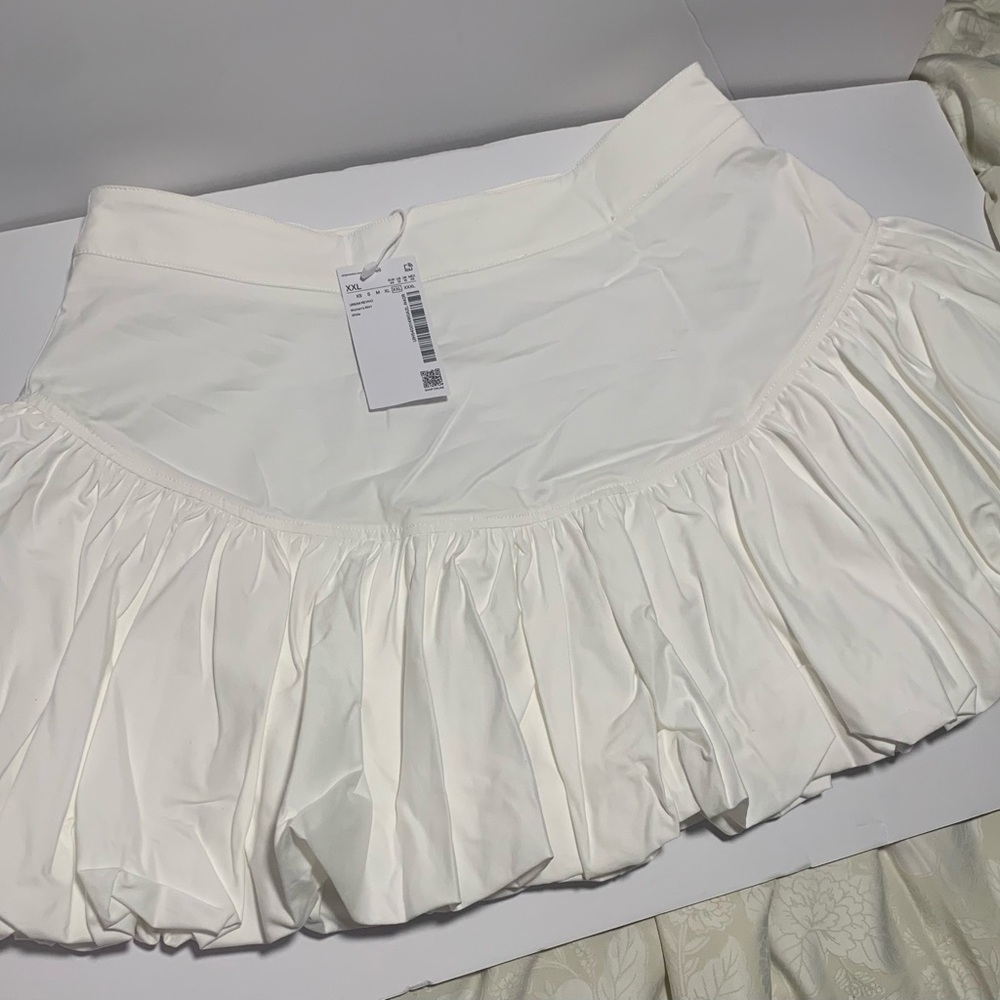 White Bubble Mini Skirt with Ruched Design